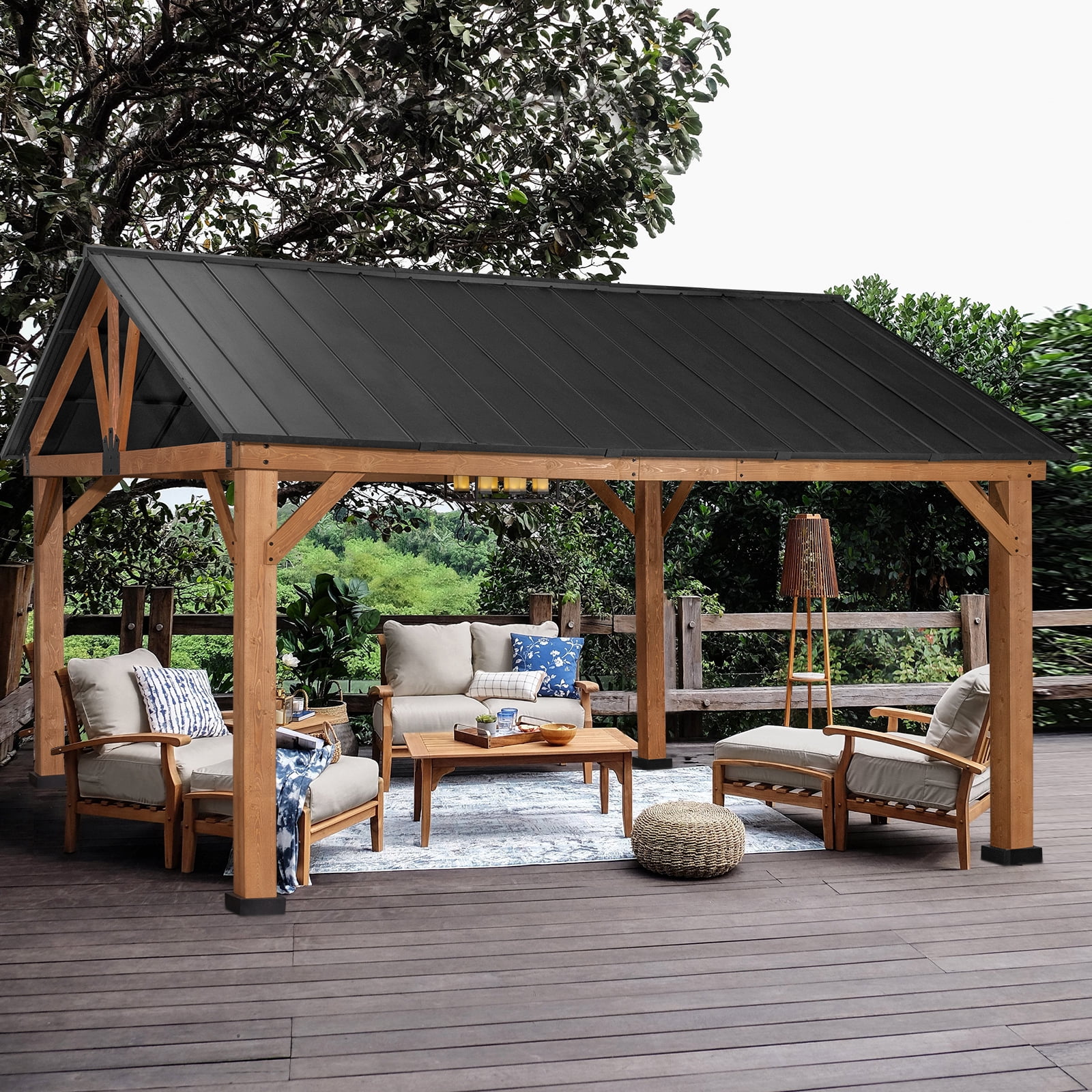 MeetLeisure 15 ft. W x 13 ft. Cedar Solid Wood Patio Gazebo; Gray