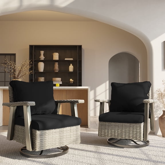 MeetLeisure 2-Piece Outdoor Polyethylene (PE) Wicker Swivel Rocker Chair,Black