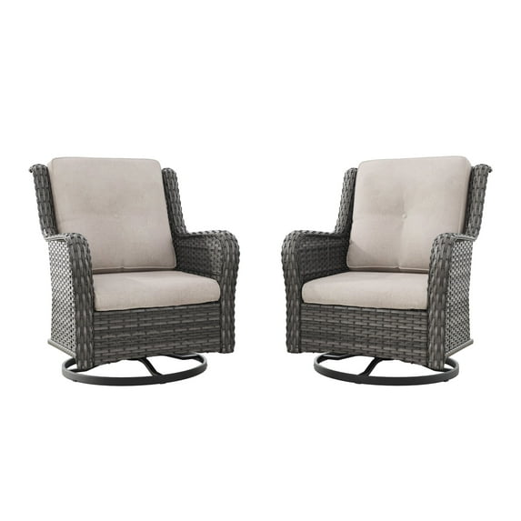 MeetLeisure 2 Pieces Outdoor Patio Furniture Wicker Swivel Chair with Cushions for Backyard, Beige