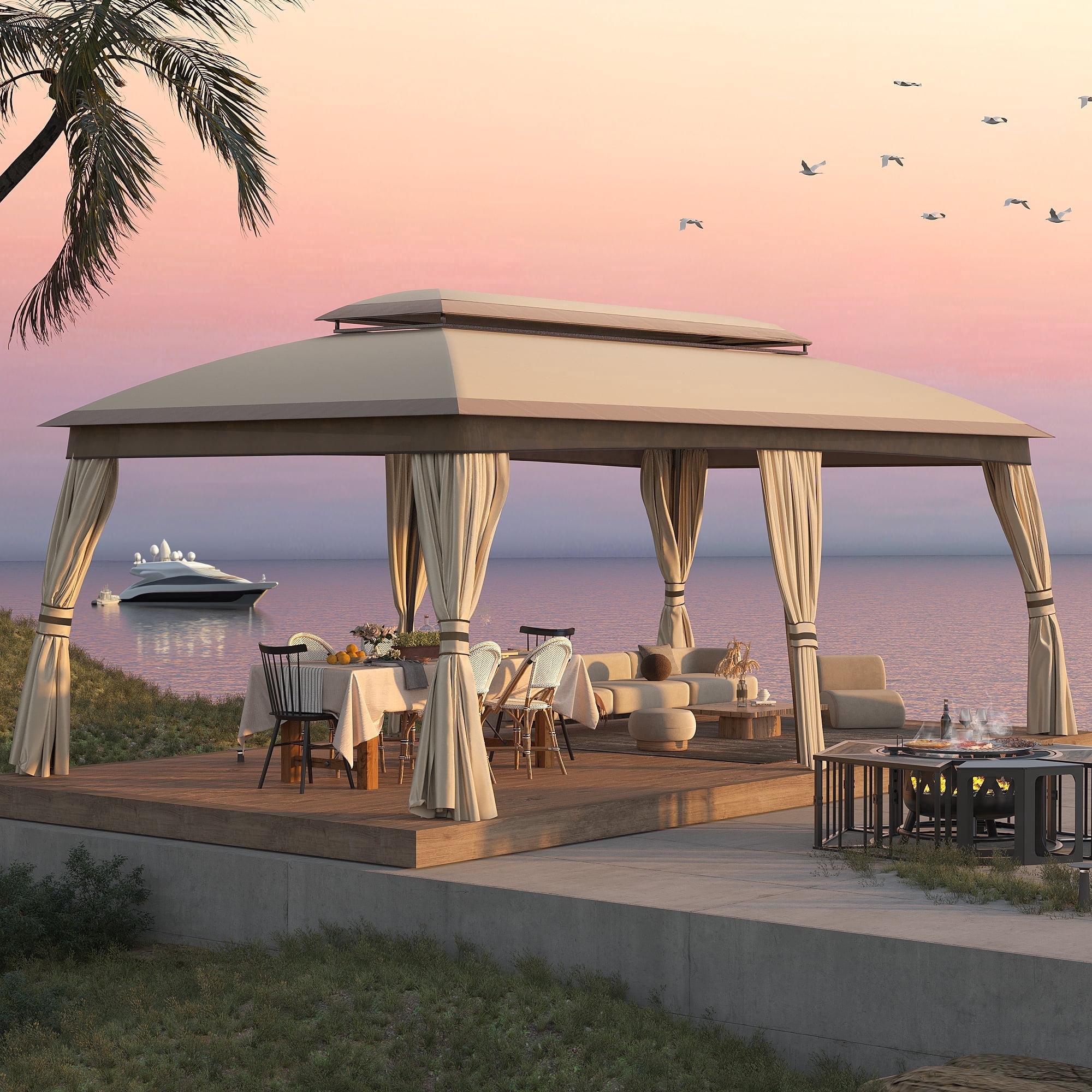Meetleisure 20'x10' Canopy Gazebo, Patio Party Tent with Vented Soft Top, Outdoor Garden Gazebo for Backyard,Beige
