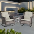 thumbnail image 1 of MeetLeisure 3-Piece Patio Wicker Outdoor Rocking Chair Set with Beige Cushions, 1 of 11