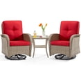 thumbnail image 1 of MeetLeisure 3-Piece Wicker Outdoor Conversation Set, Including 2 Swivel Rocking Chairs and 1 Wicker Side Table (Natural Color/Red), 1 of 10