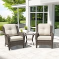 thumbnail image 1 of Meetleisure 3 Piece Wicker Patio Furniture Set, Rattan Chairs with Side Table, High Back, Deep Seating, Wide Armrest, Thick Cushions for Deck Porch, Beige, 1 of 9