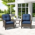 thumbnail image 1 of Meetleisure 3 Piece Wicker Patio Furniture Set, Rattan Chairs with Side Table, High Back, Deep Seating, Wide Armrest, Thick Cushions for Deck Porch, Dark Blue, 1 of 9