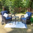 thumbnail image 1 of MeetLeisure 3-Piece Wicker Outdoor Rocking Chairs Wicker Patio Conversation Set; Blue, 1 of 8