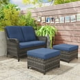 thumbnail image 1 of MeetLeisure 3 Pieces Outdoor Furniture Patio Furniture Set with One 2-Seat Sofa, Two Ottomans, Navy, 1 of 8