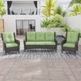 thumbnail image 1 of MeetLeisure 3 Pieces Outdoor Furniture Patio Furniture Set with One 3-Seat Sofa, Two ArmChairs, Green, 1 of 9