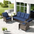 thumbnail image 1 of Meetleisure 3 Piece Wicker Patio Furniture Set, Rattan Chairs with 3-Seater Sofa, High Back, Deep Seating, Wide Armrest, Thick Cushions for Deck Porch, Dark Blue, 1 of 9