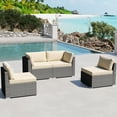 thumbnail image 1 of MeetLeisure 4 Pieces Outdoor Patio Couch Set with Removable Cushions,, Beige, 1 of 6
