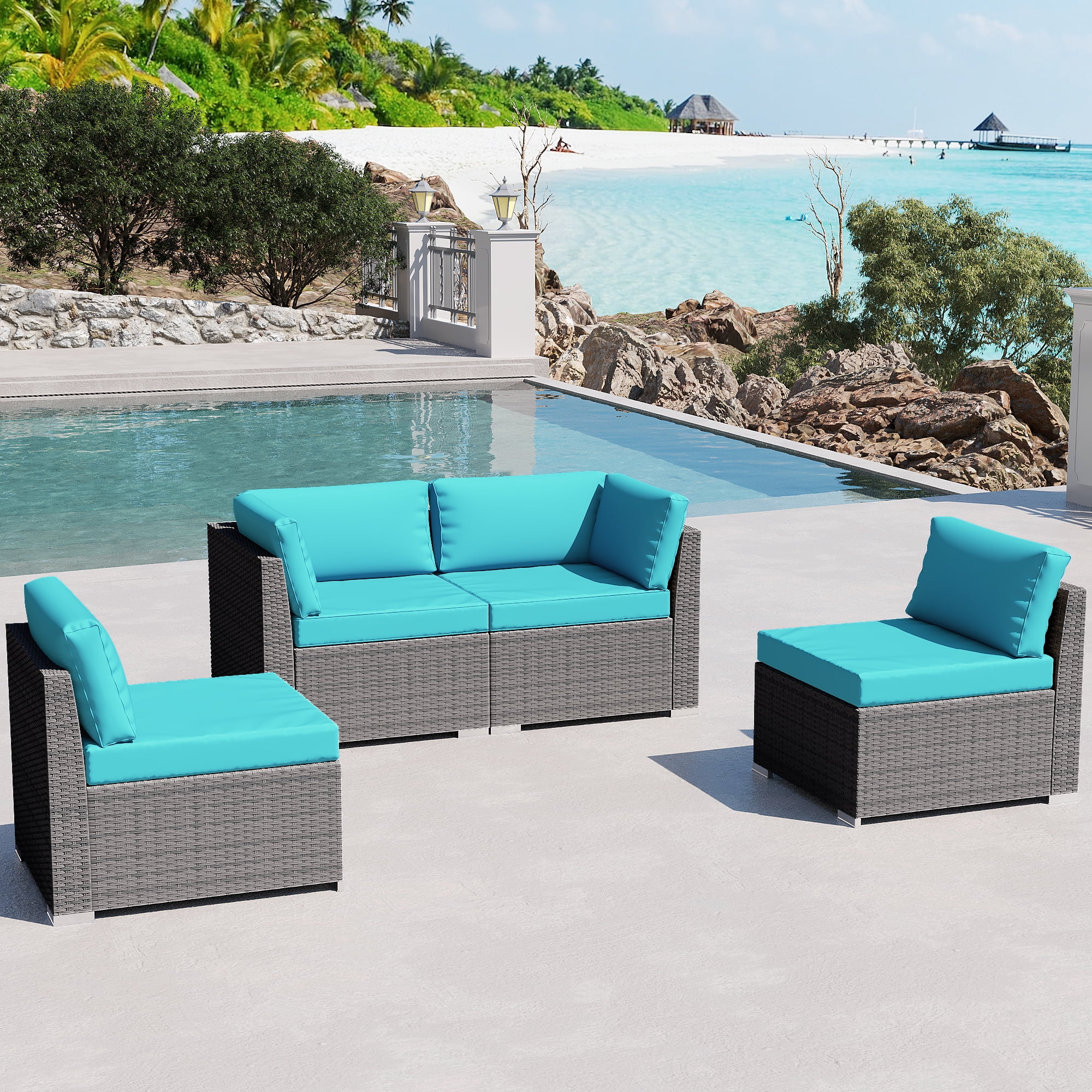 MeetLeisure 4 Pieces Outdoor Patio Couch Set with Removable Cushions ...