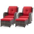 thumbnail image 1 of MeetLeisure 4 PCS Wicker Patio Furniture Set, Swivel Rocker Chairs with 2 Ottomans, High Back, Deep Seating, Wide Armrest, Thick Cushions for Deck Porch, Red, 1 of 10