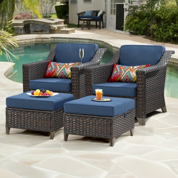 MeetLeisure 4 Pieces Outdoor Patio Wicker Conversation Set with Cushions, Navy