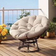 MeetLeisure 46 Inch Large Papasan Chair Handwoven Wicker with Thcik Olefin Cushion,Sturdy Steel Frame,Waterproof for Living Room,Bedroom,Lounge,Balcony,Indoor Outdoor,White Beige
