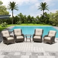 thumbnail image 1 of MeetLeisure 5 Piece Wicker Patio Furniture Set, 2 Swivel Rocker Chairs, 2 Rattan Armchairs, 1 Side Table, High Back, Deep Seating, Thick Cushions for Deck Porch, Beige, 1 of 10