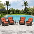 thumbnail image 1 of MeetLeisure 5 Piece Wicker Patio Furniture Set, 2 Swivel Rocker Chairs, 2 Rattan Armchairs, 1 Side Table, High Back, Deep Seating, Thick Cushions for Deck Porch, Orange, 1 of 10