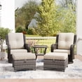 thumbnail image 1 of MeetLeisure 5 Piece Wicker Patio Furniture Set, 2 Swivel Rocker Chairs with 2 Ottomans and 1 Side Table, High Back, Deep Seating, Wide Armrest, Thick Cushions for Deck Porch, Beige, 1 of 11