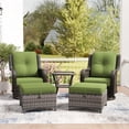 thumbnail image 1 of MeetLeisure 5 Piece Wicker Patio Furniture Set, 2 Swivel Rocker Chairs with 2 Ottomans and 1 Side Table, High Back, Deep Seating, Wide Armrest, Thick Cushions for Deck Porch, Green, 1 of 11
