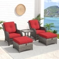 thumbnail image 1 of Meetleisure 5 Piece Wicker Patio Furniture Set, Rattan Chairs with Side Table, Ottomans, High Back, Deep Seating, Wide Armrest, Thick Cushions for Deck Porch, Beige, 1 of 9