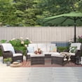 thumbnail image 1 of MeetLeisure 5 Pieces Patio Conversation Set, Two Wicker Chairs, One 3-Seat Sofas and Two Ottomans with 3.5-inch Seat Cushions, Beige, 1 of 9