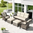 thumbnail image 1 of MeetLeisure 5 Pieces Patio Conversation Set, Two Wicker Chairs, One 3-Seat Sofas and Two Ottomans with 3.5-inch Seat Cushions, Beige, 1 of 9