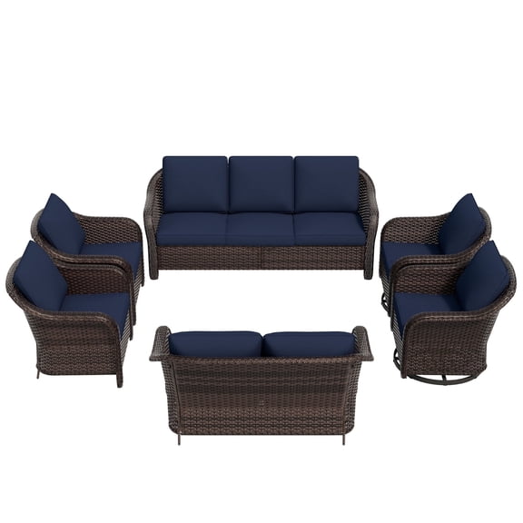 MeetLeisure 6-Piece Patio Furniture Set, Outdoor Rattan Wicker Conversation Funiture Set with Removable Covers, Steel Frame for Garden, Backyard and Deck