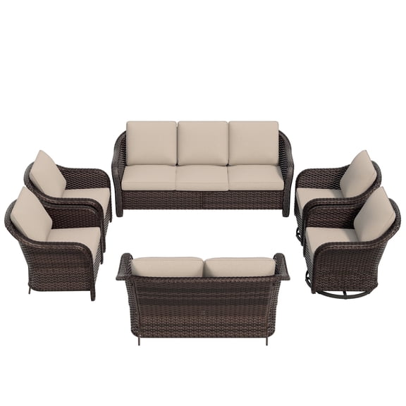 MeetLeisure 6-Piece Patio Furniture Set, Outdoor Rattan Wicker Conversation Funiture Set with Removable Covers, Steel Frame for Garden, Backyard and Deck