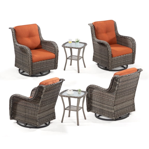 MeetLeisure 6 Piece Pe Wicker Outdoor Patio Bar Set, Brown/Orange