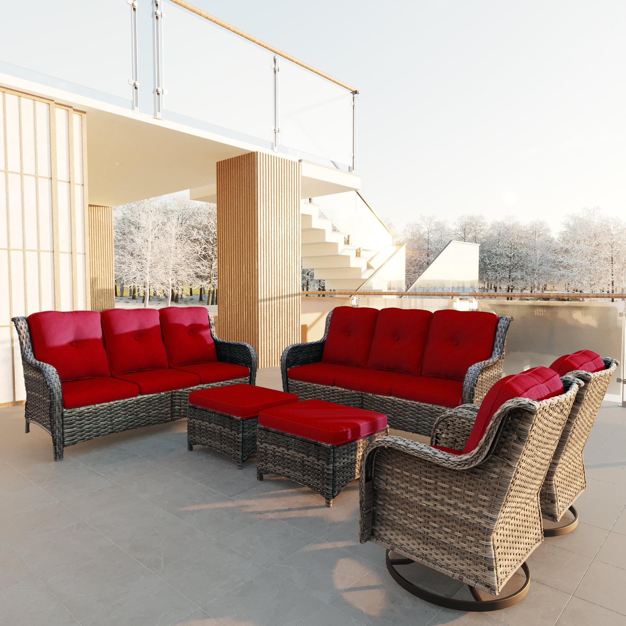 MeetLeisure 6 Pieces Outdoor Furniture Patio Furniture Set with Two 3