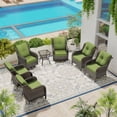 thumbnail image 1 of MeetLeisure 7 Piece Wicker Patio Furniture Set, 2 Swivel Rocker Chairs, 4 Rattan Armchairs, 1 Side Table, High Back, Deep Seating, Thick Cushions for Deck Porch, Green, 1 of 10