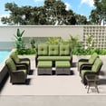 thumbnail image 1 of MeetLeisure 8 Piece Wicker Patio Furniture Set, Outdoor Swivel Rocker Chairs, Patio Sofa 3-Seat, High Back, Deep Seating, Wide Armrest, Thick Cushions for Deck Porch, Green, 1 of 10