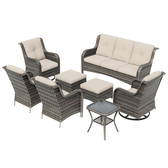 MeetLeisure 8 Pieces Outdoor Furniture Patio Furniture Set, Beige
