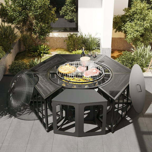 MeetLeisure Fire Pit with Table-Free Combination