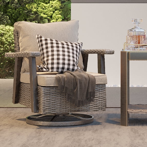 MeetLeisure Outdoor Polyethylene (PE) Wicker Swivel Rocker Chair,Beige
