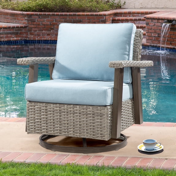 MeetLeisure Outdoor Polyethylene (PE) Wicker Swivel Rocker Chair,Sky Blue