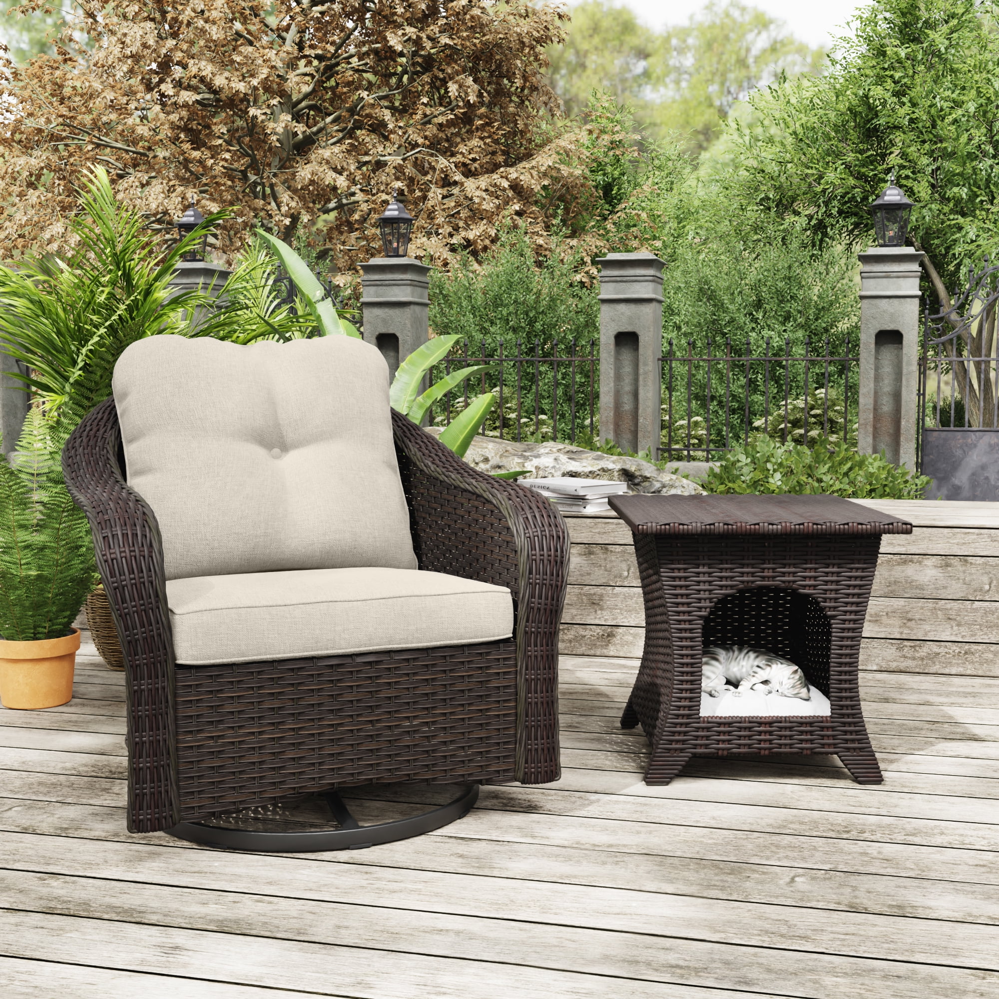 Wicker Car Rocker MeetLeisure Outdoor Polyethylene (PE) Wicker Swivel Rocker Chair with ...