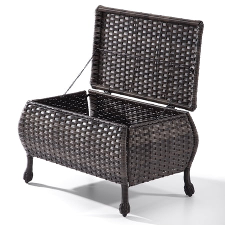 MeetLeisure Outdoor Wicker Coffee Table - Patio PE Rattan Coffee Table with Storage Room Suitable for Patio Deck Garden Porch, Brown