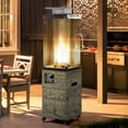 thumbnail image 1 of MeetLeisure Patio Propane Heater - Outdoor 41000BTU Freestanding Heater with Two-Layer Wind-Shield Glass, Wood-Grain Gas Tank Holder, Wheels and Vent Top, Waterproof Cover Included, Dark Wood Color, 1 of 8