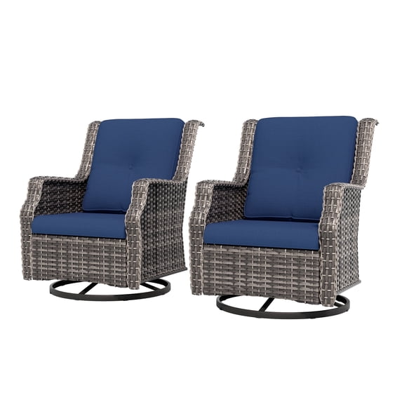 MeetLeisure Water Resistant Stainless Steel Outdoor Swivel Chair with Cushions - Set of 2, Navy