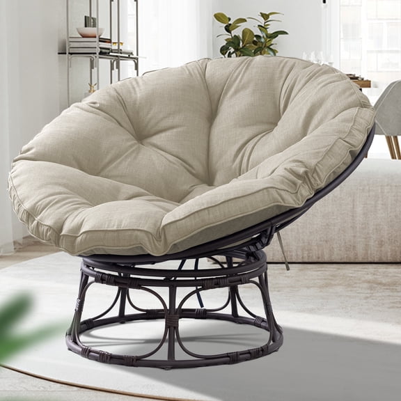 MeetLeisure Wicker Outdoor Patio Papasan Lounge Chair with Beige Cushion
