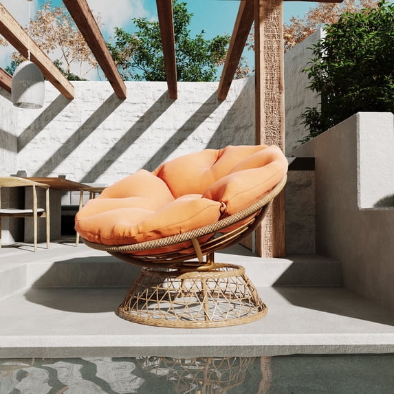 MeetLeisure 38 Inch Papasan Chair Handwoven Wicker with Thcik Olefin Cushion,Sturdy Steel Frame,Rattan Swivel Chair Waterproof for Living Room,Bedroom,Lounge,Indoor Outdoor,Orange