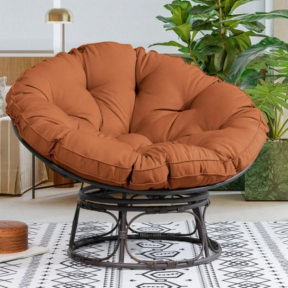 MeetLeisure Wicker Outdoor Patio Papasan Lounge Chair with Orange Cushion
