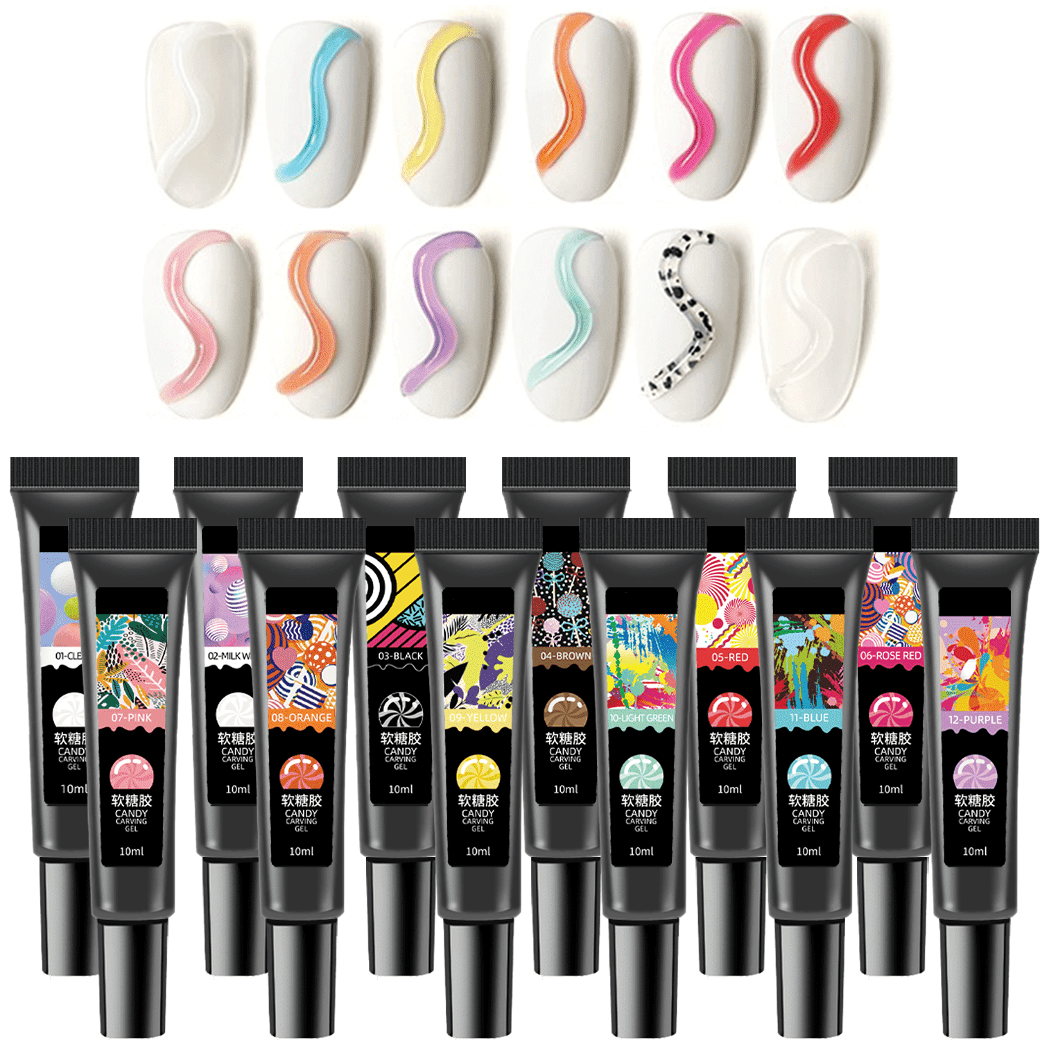 MeetNail Sculpting Gel Polish Set 10ml 12 Colors 3D Carving Candy Gel Nail Art Design Diy Manicure at Home