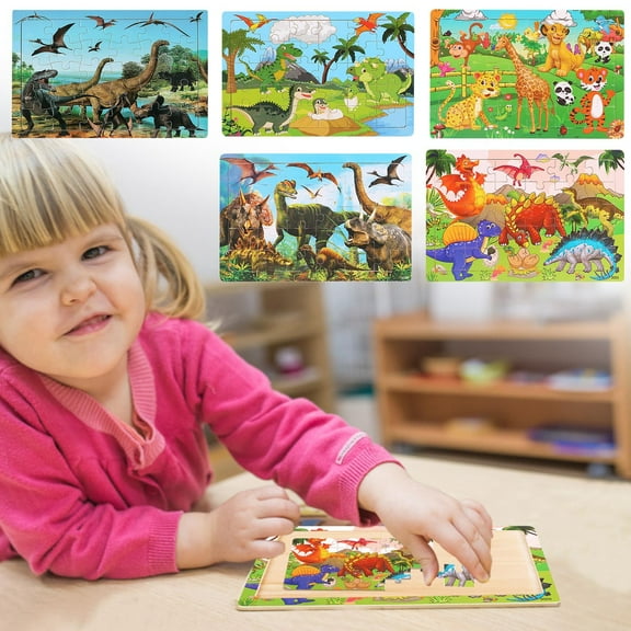 MeetYTOYS 30Piece Wooden Puzzles Dinosaur Toys for Ages , Preschool Educational Brain Teaser Boards for and Years Old Christmas Gifts Christmas Seasonal