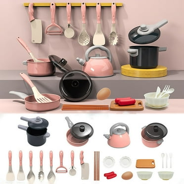 MeetYTOYS Clearance 28Pcs Kids Play Kitchen Toys Set, Toddlers Pretend Play Cooking Playset Acccessories with Pots Pans, Utensils Cookware, Foods, Learning Gift for Kids Girls Boys