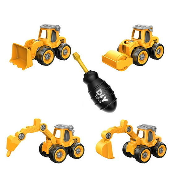 MeetYTOYS Construction Truck Toys Set- 4 Pack Excavator, Road Rollers, Bulldozers, Drilling Trucks and Screwdrivers Vehicles Playset Birthday Party Gifts Christmas Seasonal