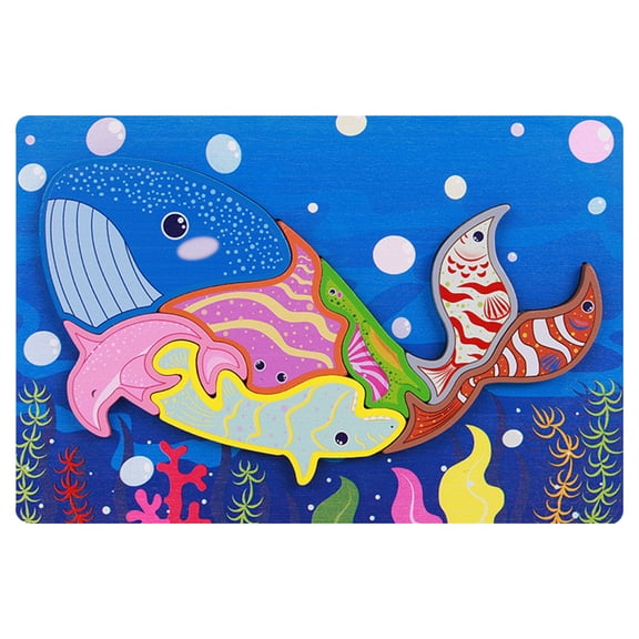 MeetYTOYS Wooden Puzzle Animal Shapes Matching Building Blocks Learning Educational Toys Gifts(Ocean Animal)