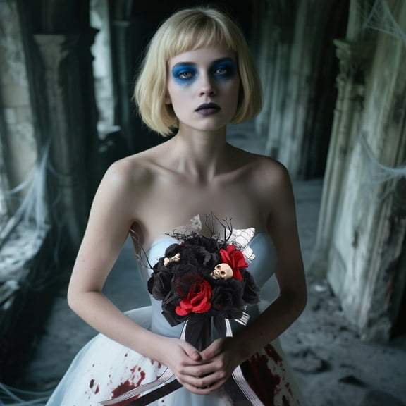 Meeting Love Dark Wedding Bouquet, Gothic Style Bridal Bouquet, Black Red Rose Bouquet, Artificial Rose Bouquet