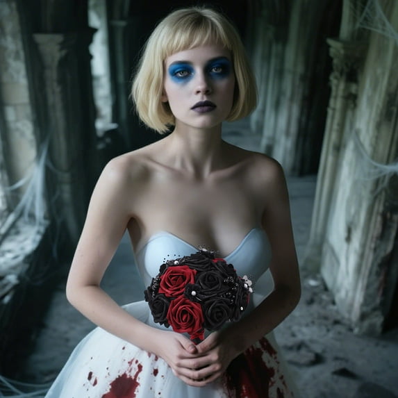 Meeting Love Dark Wedding Bouquet, Gothic Style Bridal Bouquet, Black Red Rose Bouquet, Artificial Rose Bouquet