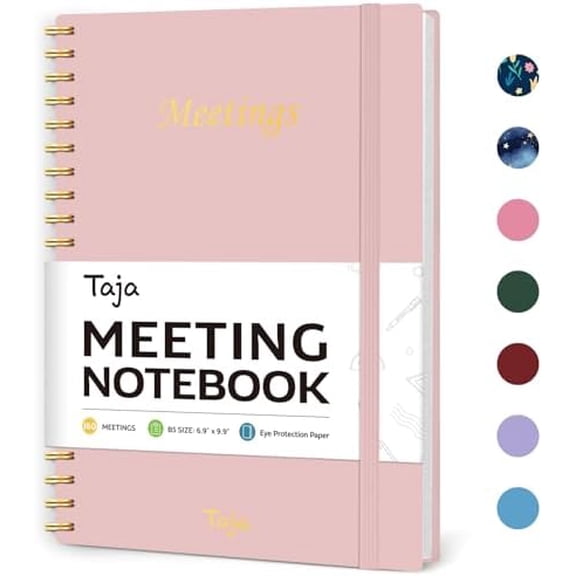 Meeting Notebook for Work Organization - Work Planner Notebook with Action Items, Agenda Planner for Note Taking, 160 Pages (6.9" X 9.9") Project Organizer for Men & Women - Pink