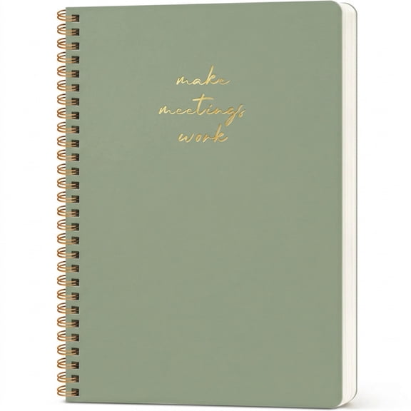 Meeting Notebook for Work, Project Planner with Action Items, Meeting Minutes Log Book, Daily Task Tracker for Office, Professional Note Taking Journal for Men Women, 140 Pages, Green